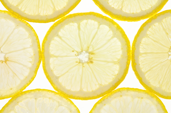 A closeup of some thinly sliced lemons