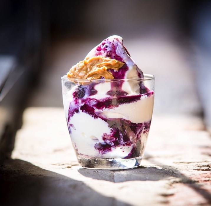A blueberry & peanut butter Sundae