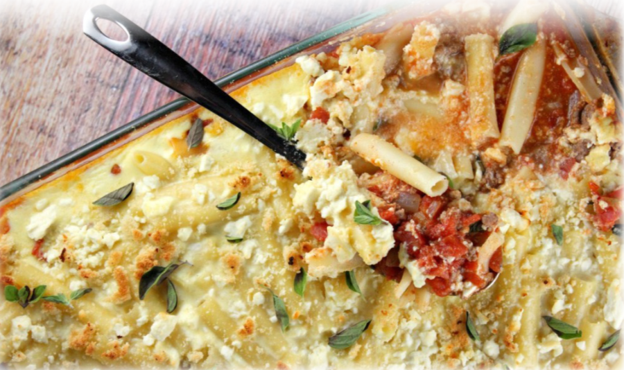 A closeup of Gluten Free Greek Baked Ziti