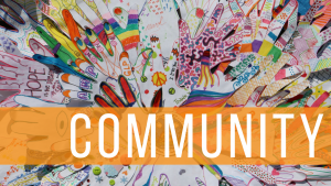 A hand drawn background with the word "Community" Overlaid