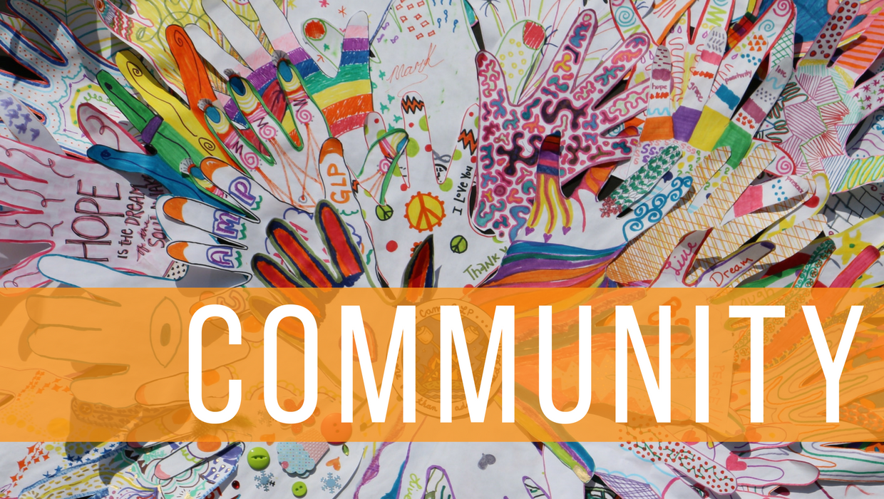 A hand drawn background with the word "Community" Overlaid