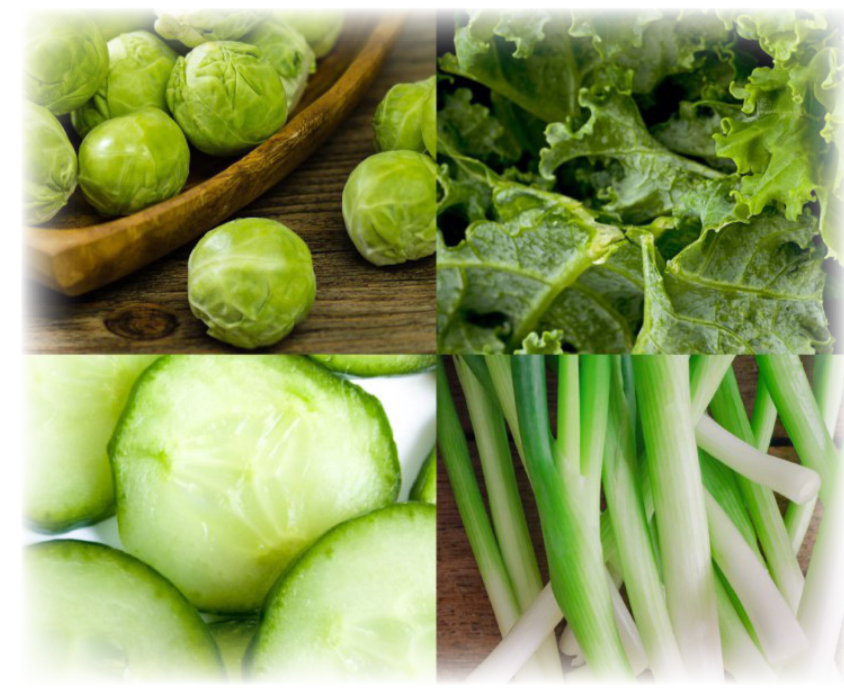 a 4 split picture, with multiple different Green Vegetables