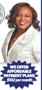 A picture of a nurse and a label speaking about affordable prices