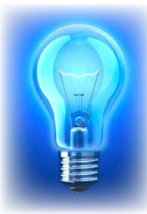 A lightbulb with a blue aura and spark in the middle