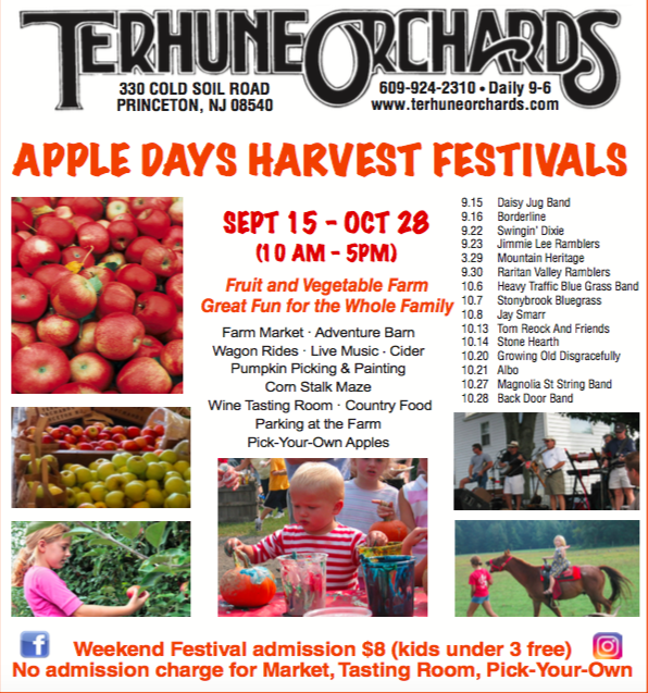 A flyer for Terhune Orchards, speaking about their apple days harvest festivals