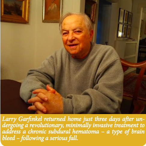 A picture of Larry Garfinkel after he returned home from a treatment for a brain bleed