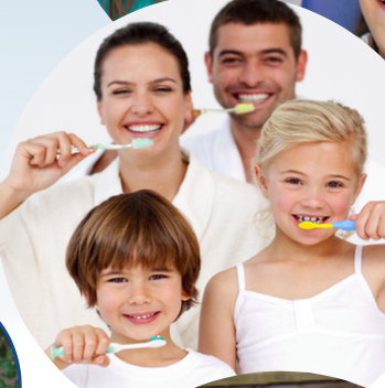 A family brushing their teeth together