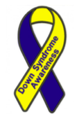 A blue and yellow ribbon for down syndrome awareness