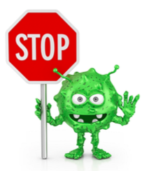 A germ who is waving at us holding a stop sign