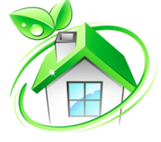 A green loop going around a green home, signifying environmental efforts