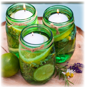 Some candles filled with herbs and lemons, in order to repel bugs