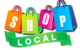 A clipart of shopping bags, that read shop local