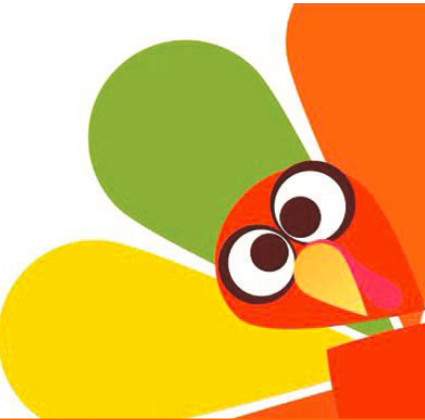 A clipart of a turkey, with big eyes and colorful winged feathers