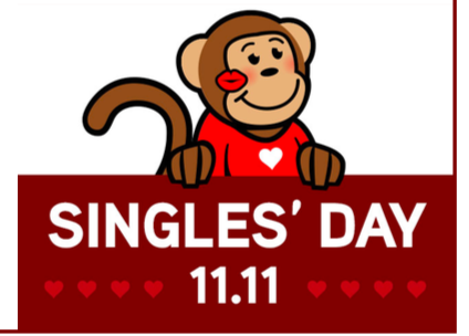 A monkey holding a sign that reads "Single's Day 11.11"