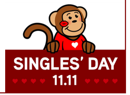 A monkey holding a sign that reads "Single's Day 11.11"
