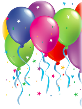 A clipart of rainbow balloons and confetti