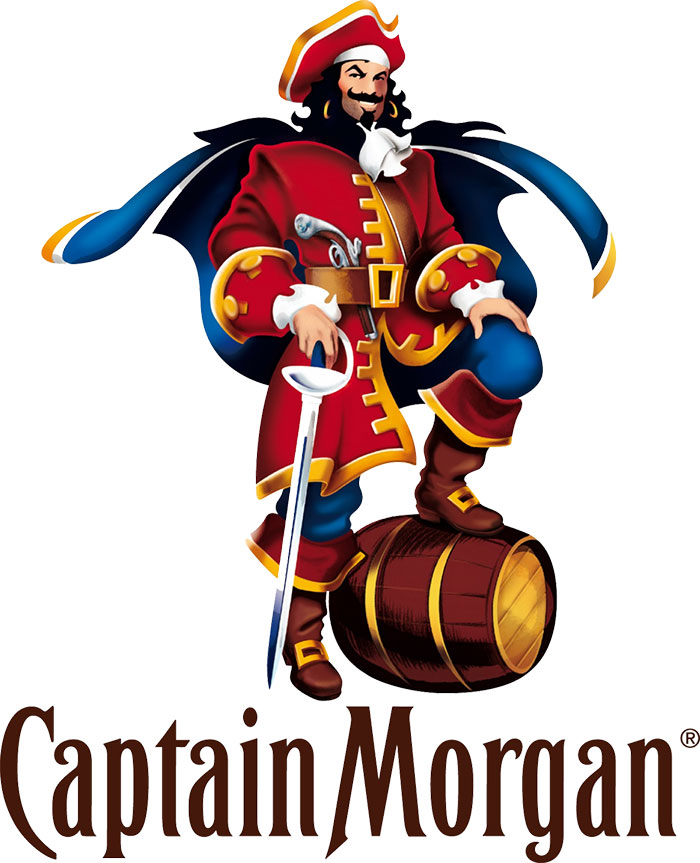 Captain Morgan's Classic Logo with the pirate in red clothing