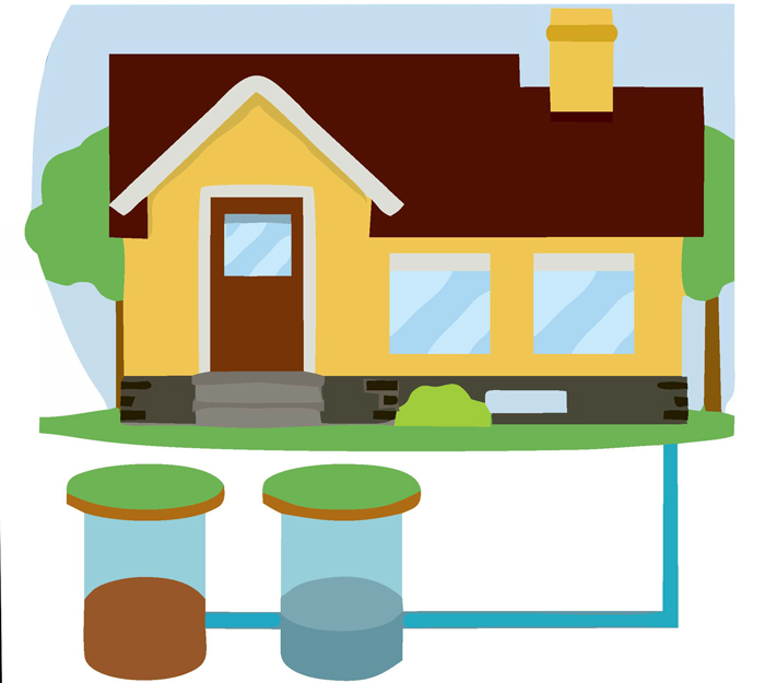 A clipart style picture of a house, with water beneath it